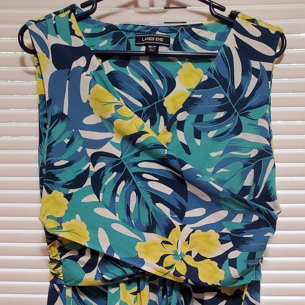 Tropical Lands End wrap bodice dress
